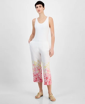 Charter Club Women's Embroidered 100% Linen Cropped Pants, Exclusively at Macy's