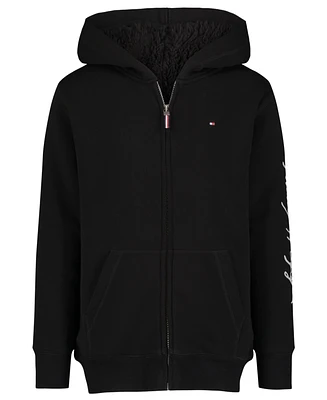 Tommy Hilfiger Big Boys Script Zip Front Sherpa Hoodie