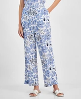 Charter Club Women's Printed Linen Pull-On Pants, Created for Macy's