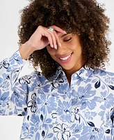 Charter Club Women's Floral-Print Linen Button-Up Shirt, Created for Macy's