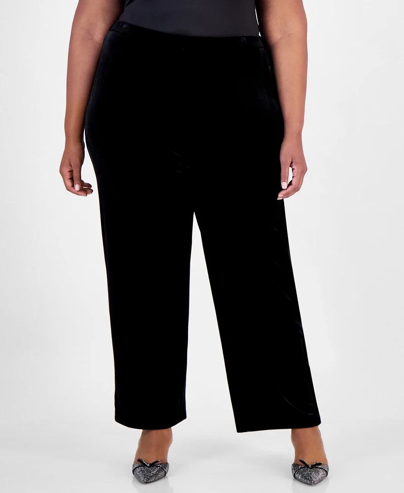 Alex Evenings Plus Velvet Side-Stripe Straight-Leg Pants