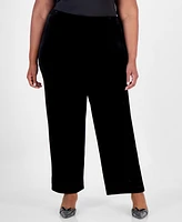 Alex Evenings Plus Velvet Side-Stripe Straight-Leg Pants