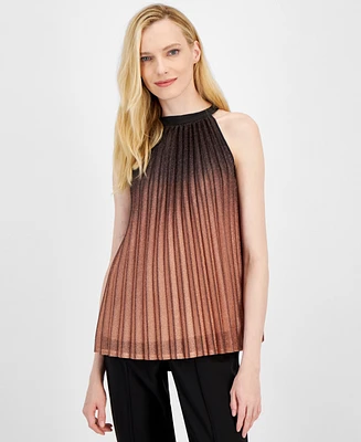 T Tahari Women's Shimmer Metallic Pleated Halter-Neck Top