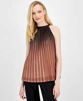 T Tahari Women's Shimmer Metallic Pleated Halter-Neck Top