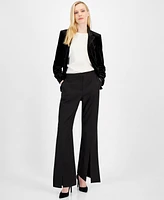 T Tahari Women's Solid-Color Split-Hem Wide-Leg Pants