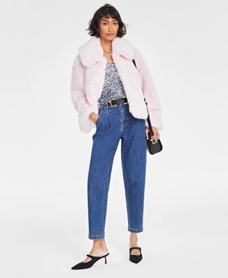 On 34th Womens Faux Fur Coat Tank Top Jeans Belt Crossbody Mules Created For Macys