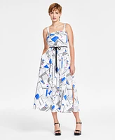 Karl Lagerfeld Paris Women's Geo-Print Square-Neck A-Line Dress