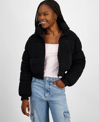 Planet Heart Juniors' Cropped Sherpa Puffer Jacket