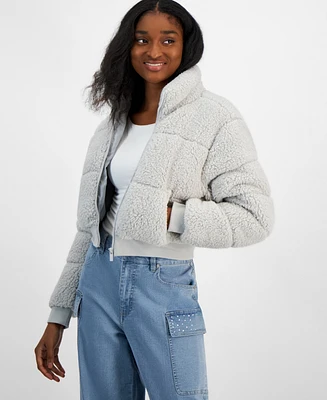 Planet Heart Juniors' Cropped Sherpa Puffer Jacket
