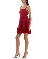 Trixxi Juniors' Solid Tie-Back Tiered Fit & Flare Woven Dress