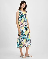 Charter Club Women's Woven Linen Printed Midi Dress, Created for Macy's