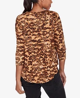 Ruby Rd. Petite Split Neck Printed Top with Ring Detail