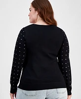 Absolutely Famous Trendy Plus Rhinestone-Trim Crewneck Sweater