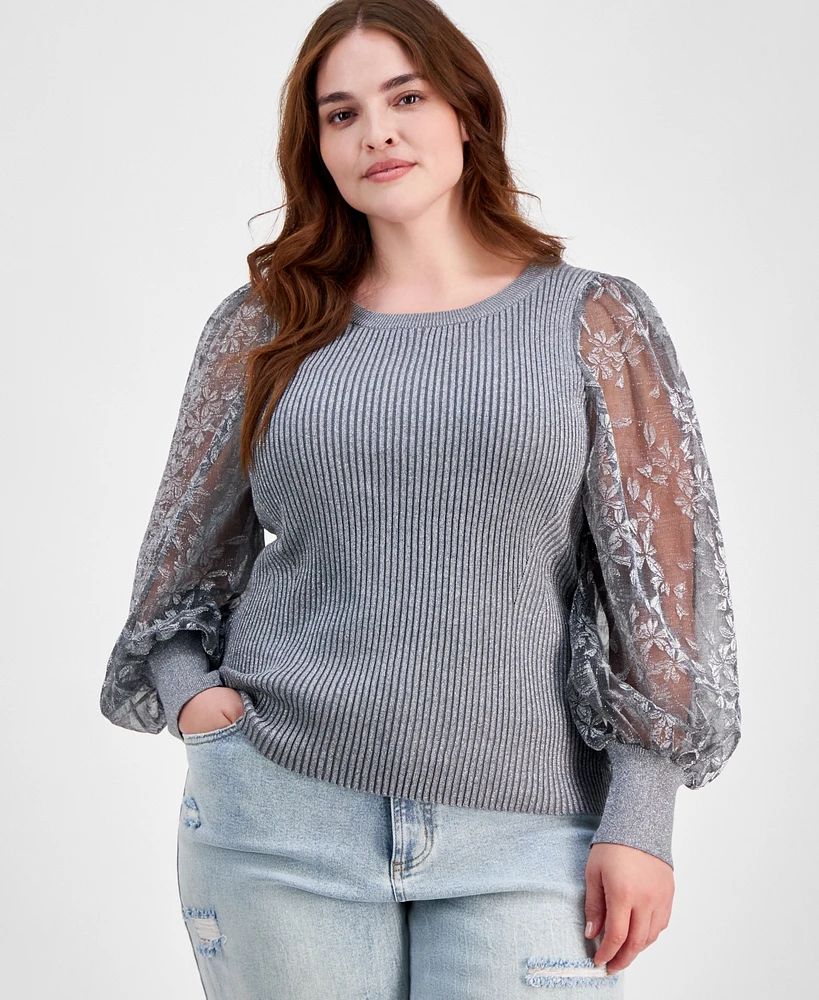 Absolutely Famous Trendy Plus Lace-Sleeve Boat-Neck Top