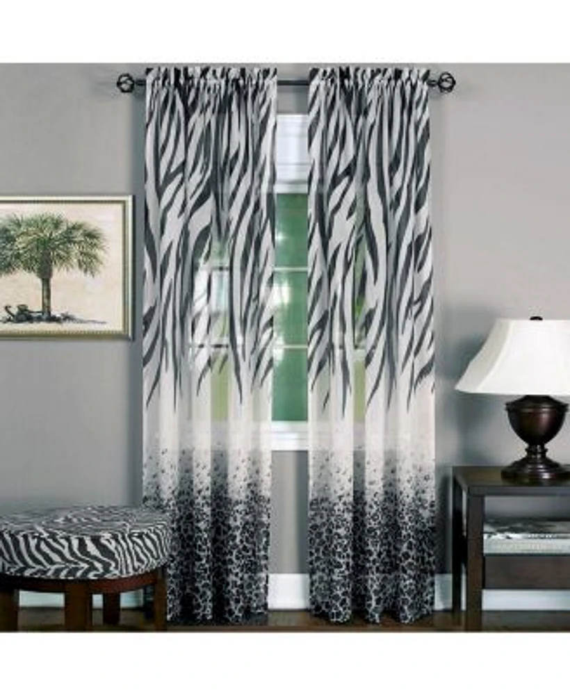 Kate Aurora 2 Piece Safari Themed Animal Print Rod Pocket Sheer Window Curtain Panels