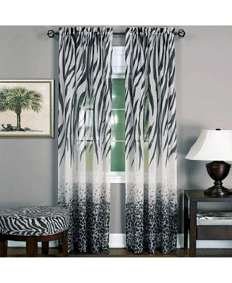 Kate Aurora 2 Piece Safari Themed Animal Print Rod Pocket Sheer Window Curtain Panels