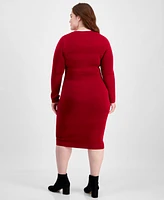 Madden Girl Trendy Plus Size Crewneck Ottoman-Stitch Midi Dress