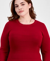 Madden Girl Trendy Plus Size Crewneck Ottoman-Stitch Midi Dress