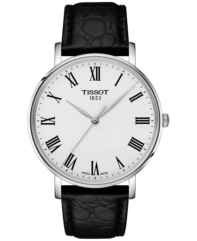 Tissot Men's Swiss Everytime Black Leather Strap Watch 40mm