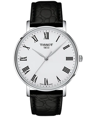 Tissot Men's Swiss Everytime Black Leather Strap Watch 40mm