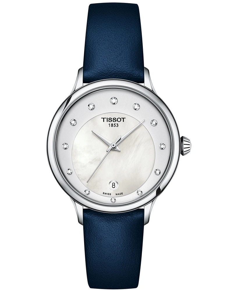 Tissot Women's Swiss Odaci-t Diamond (1/20 ct. t.w.) Blue Leather Strap Watch 33mm
