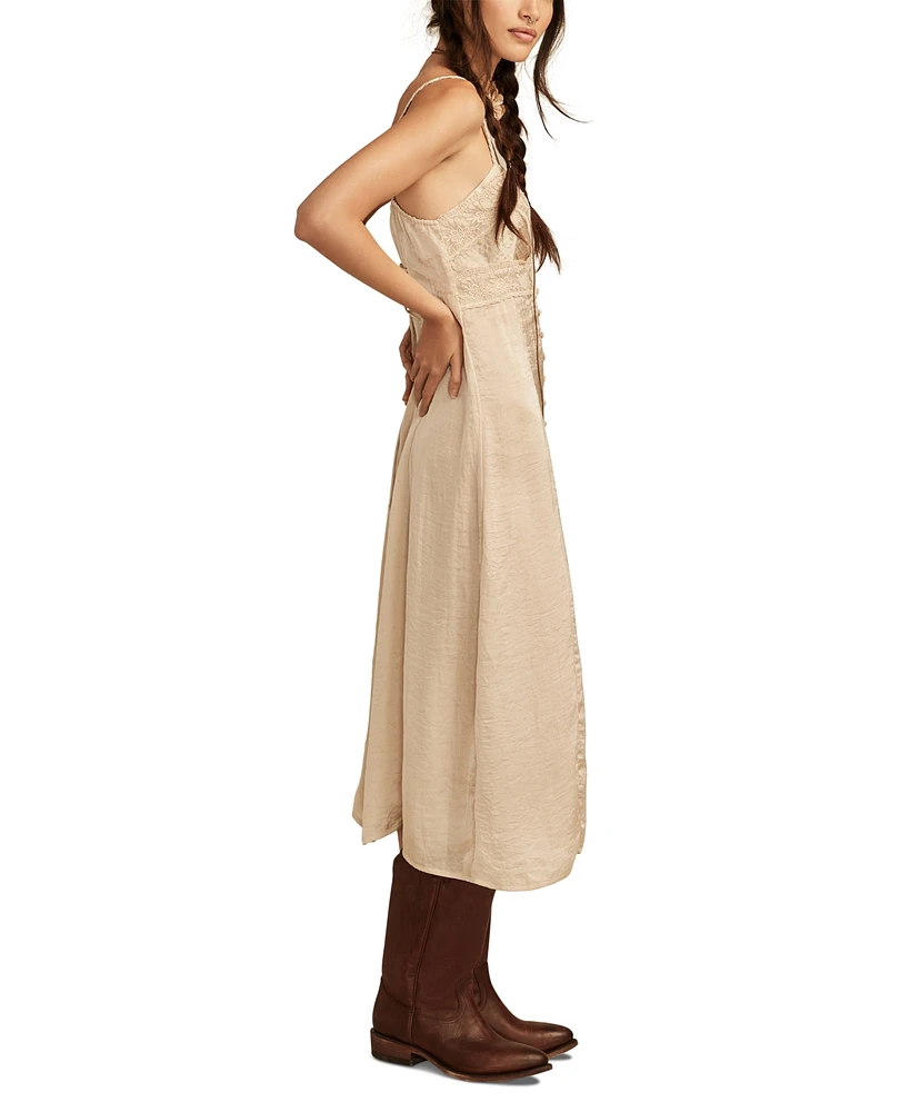 Lucky Brand Women's Pintuck Lace Button-Front Slip Dress