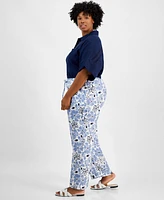 Charter Club Plus Linen Floral-Print Pants, Created for Macy's