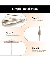 Sugift 10 Feet Patio Umbrella with 8 Wooden Ribs and 3 Adjustable Heights-Beige