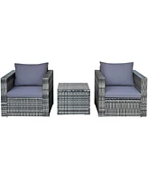 Sugift 3 Pieces Patio Rattan Furniture Bistro Sofa Set with Cushioned