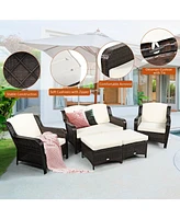 Sugift 5 Pieces Patio Rattan Sofa Set with Cushion and Ottoman
