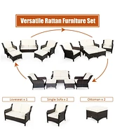 Sugift 5 Pieces Patio Rattan Sofa Set with Cushion and Ottoman