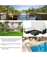 Vebreda 6 Pieces Patio Rattan Furniture Set with Retractable Canopy