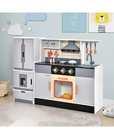 Wooden Chef Play Kitchen and Refrigerator with Realistic Range Hood and Roaster