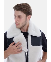 Furniq Uk Men's Sheepskin Waistcoat, Vinatge Curly Wool, Black and White