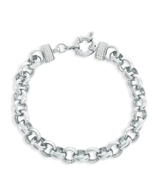 Simona Sterling Silver, Heavy Chain Link Cz Bracelet