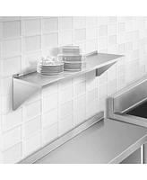 Kutler 12" x 60" Stainless Steel Shelf, Nsf Commercial Wall Mount Shelving w/ Backsplash, Floating Metal Mounted Shelves for Restaurant, Kit