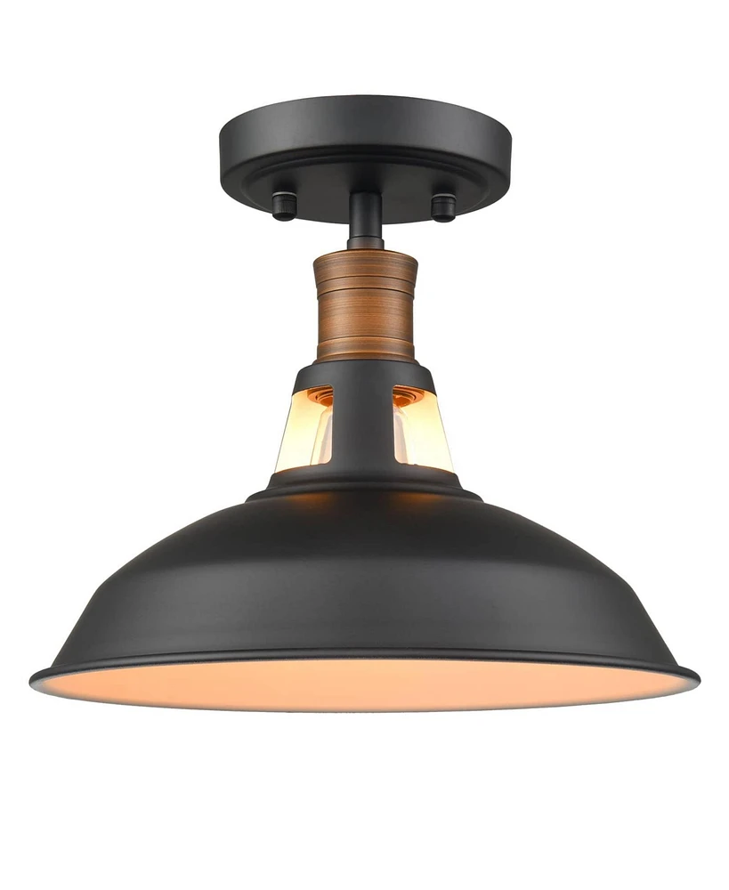 Moose Farmhouse Semi Flush Mount Ceiling Light Black Barn Shade