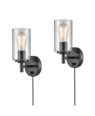 Moose Industrial Bronze Wall Sconces Set of Two Bubble Glass Shade - Oil