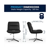 Merrick Lane Biel Mid-Back Height-Adjustable Stationary Armless Swivel Office Chair - Padded Upholstered Wide Back And Seat, Strong Frame
