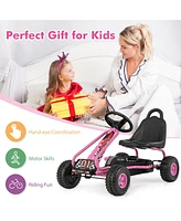 Gymax Kids Pedal Go Kart 4 Wheel Ride On Toys w/ Adjustable Seat Handbrake Red