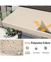 Sugift Outdoor Manual Retractable Awning Cover Shelter Patio Sun Shade-Beige