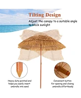 Sugift 6.5 Feet Portable Thatched Tiki Beach Umbrella with Adjustable Tilt
