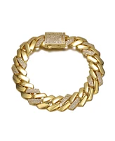 Rachel Glauber 14K Gold Plated Cubic Zirconia Miami Cuban Curb Link Bracelet