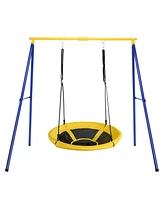 Costway Extra Large Heavy Duty A-Frame Steel Swing Stand Set 40” Nest Tree Swing Yellow