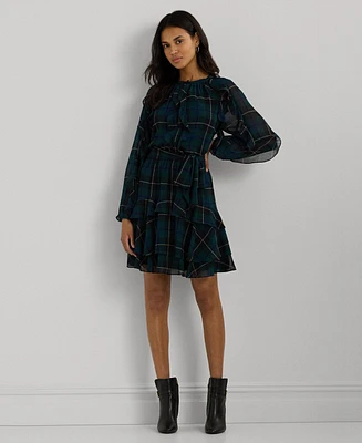 Lauren Ralph Lauren Women's Plaid Ruffle-Trim Georgette Tiered Dress