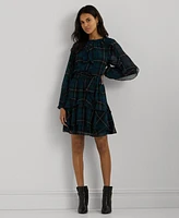 Lauren Ralph Women's Plaid Ruffle-Trim Georgette Tiered Dress