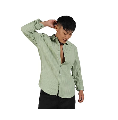 Campus Sutra Men's Pistachio Green Self-Design Striped Shirt