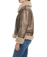 Sanctuary Women's Single-Breasted Faux Leather + Sherpa Bonded Jacket