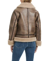 Sanctuary Women's Single-Breasted Faux Leather + Sherpa Bonded Jacket