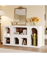 Tribesigns 59" White Console Table, Modern Entryway Table, Wooden Storage Organizer Entrance Table with 6 Compartments, Long Sofa Table, Behind Couch